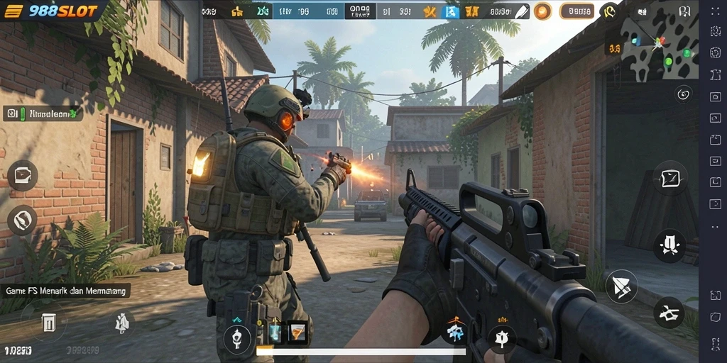 Screenshot gameplay 988SLOT menampilkan aksi menembak intens.
