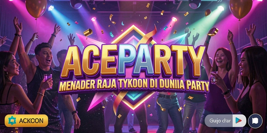 Screenshot utama ACEPARTY menampilkan pesta yang meriah dan penuh warna.