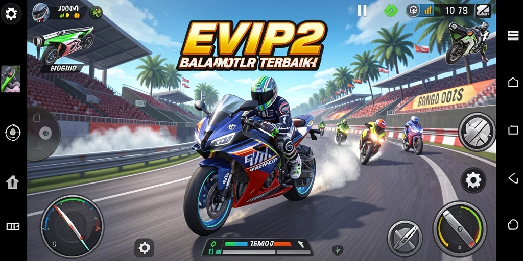 Tampilan menarik dari gameplay balapan motor yang seru.