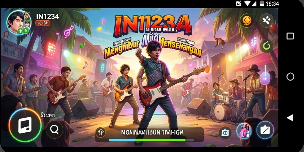 Screenshot IN1234 menampilkan pemain menikmati gameplay musik yang seru.