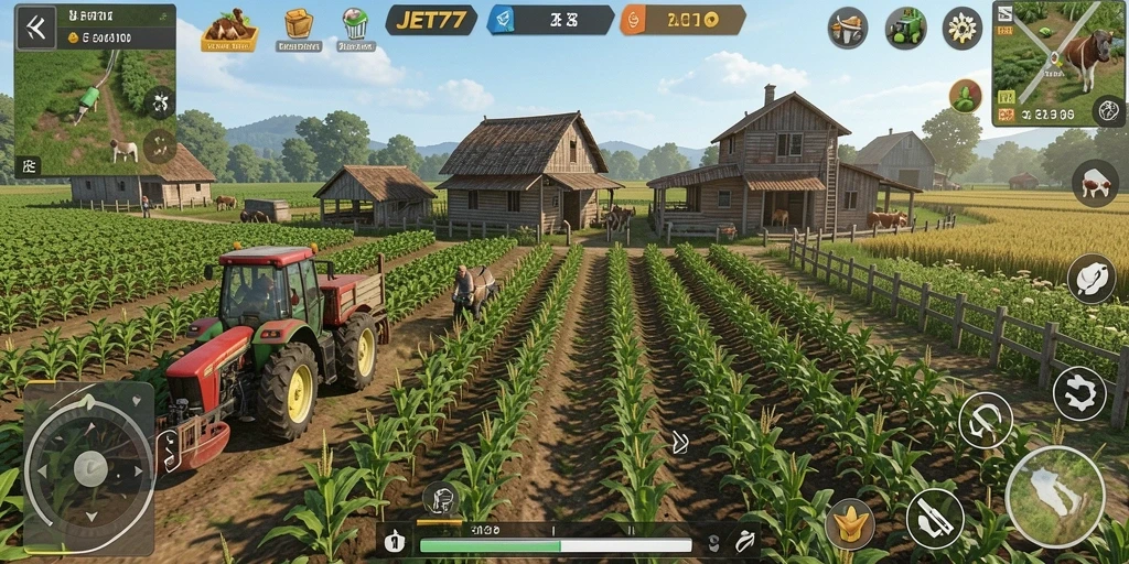 Screenshot gameplay JET77 menampilkan aktivitas bertani yang menyenangkan.