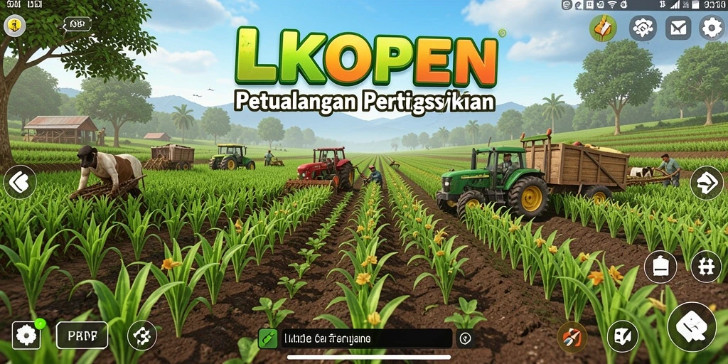 Screenshot gameplay LKOPEN yang menunjukkan aktivitas bertani yang seru.