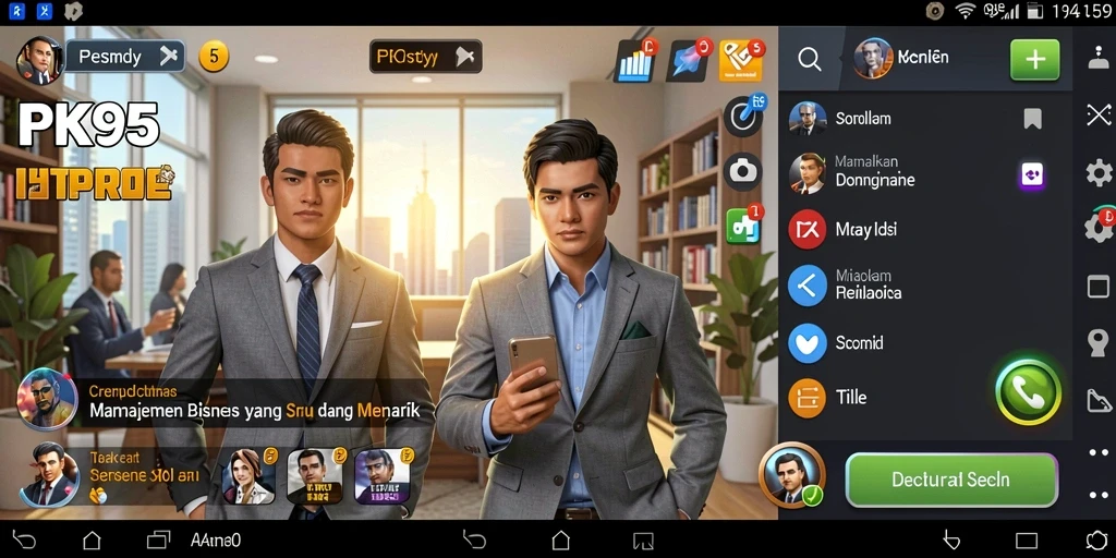 Screenshot gameplay PK95 menampilkan manajemen bisnis yang seru.