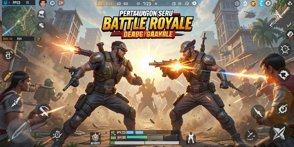 Tangkapan layar PP123 menampilkan aksi Battle Royale yang mendebarkan.
