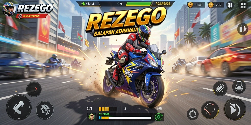 Gameplay seru motor balapan di REZEGO yang mendebarkan.