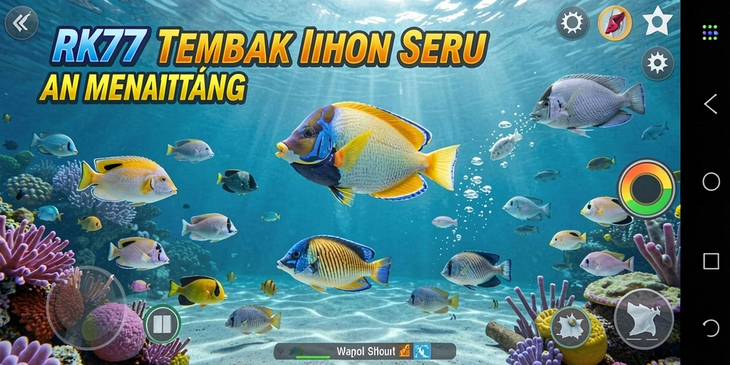 Tampilan dinamis gameplay Tembak Ikan yang menarik dan penuh warna.