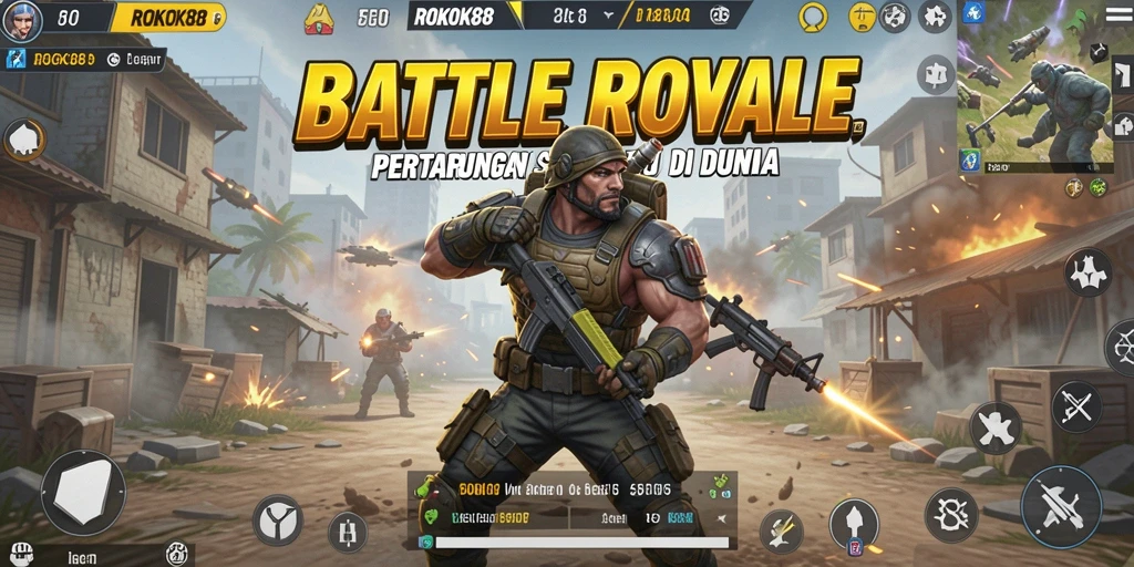 Tampilan aksi intens dalam gameplay ROKOK88 di medan perang.