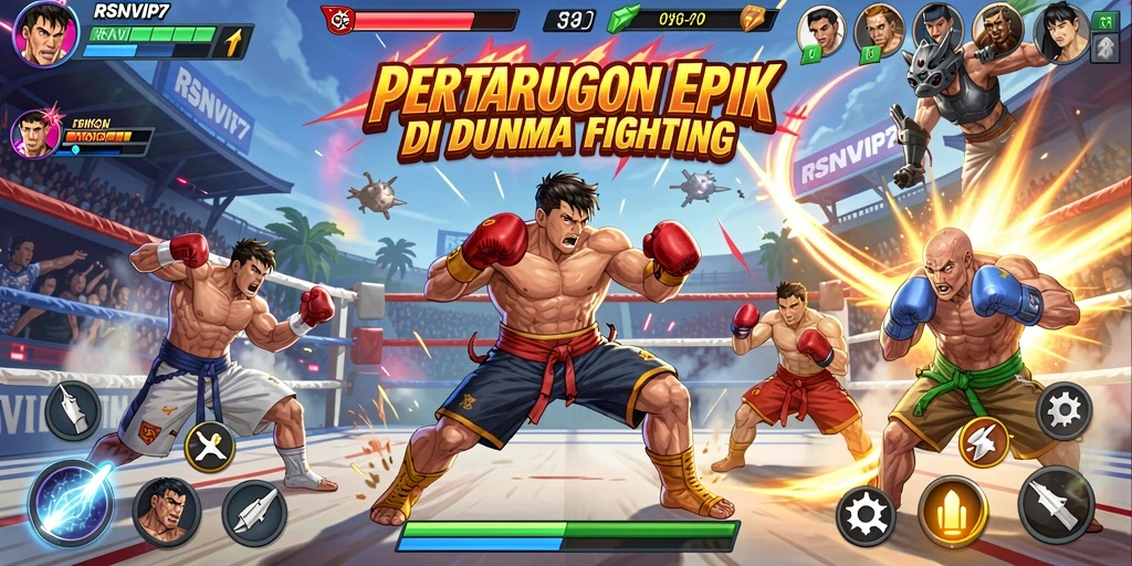 Tangkapan layar RSNVIP7 menampilkan pertarungan seru dengan karakter yang dinamis.