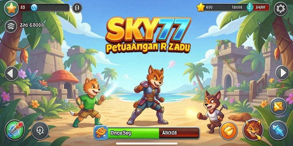 Screenshot utama SKY77 menampilkan gameplay arcade yang seru dan penuh warna.