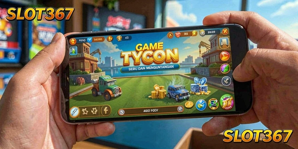 Tampilan gameplay SLOT367 dengan aksi mengelola bisnis Tycoon.