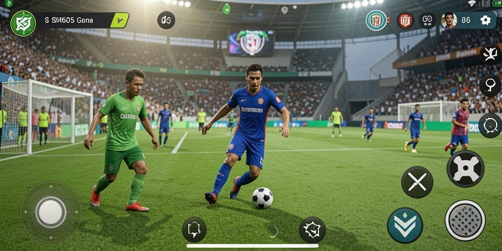 Tampilan menarik dari gameplay SM605 yang penuh aksi sepak bola.