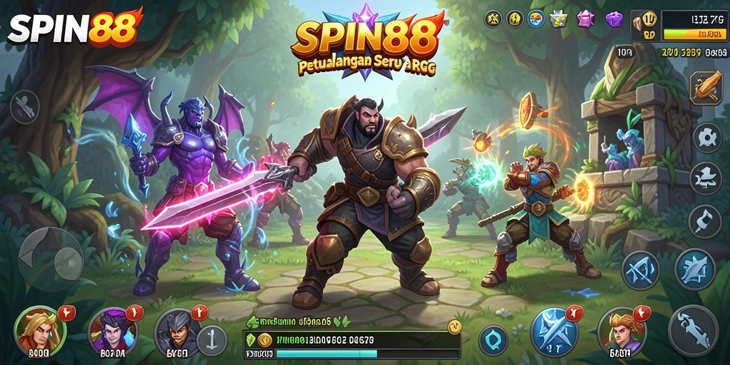 Screenshot utama SPIN88 menampilkan pertarungan epik dalam dunia RPG.