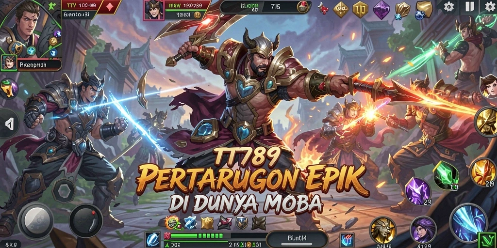 Screenshot gameplay TT789 yang menampilkan aksi seru bertarung di MOBA.
